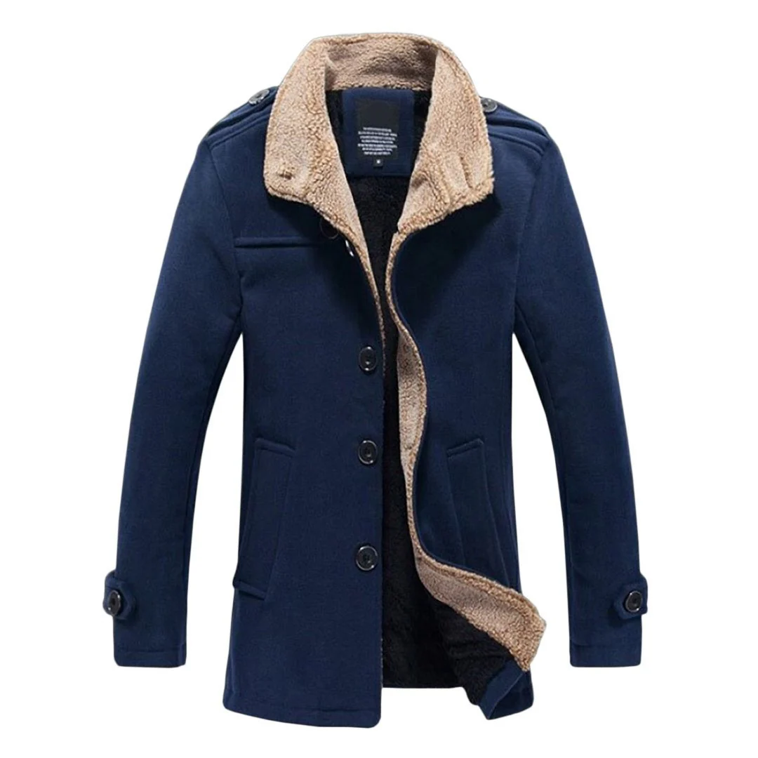 Men's Solid Buttoned Woolen Autumn Jacket - Image 4