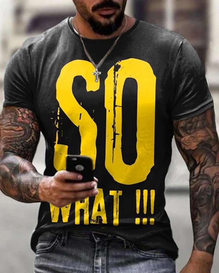 Simple Men's SO WHAT Print Short Sleeve T-shirt - Image 3