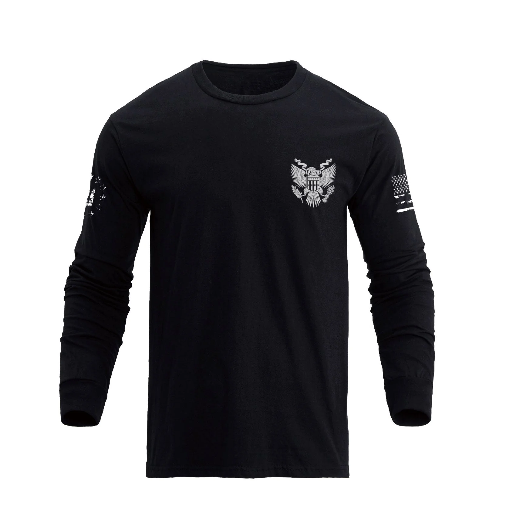 Men's 100% Cotton Blue Line American Flag Graphic Round Neck Long Sleeve T-Shirts - Image 5
