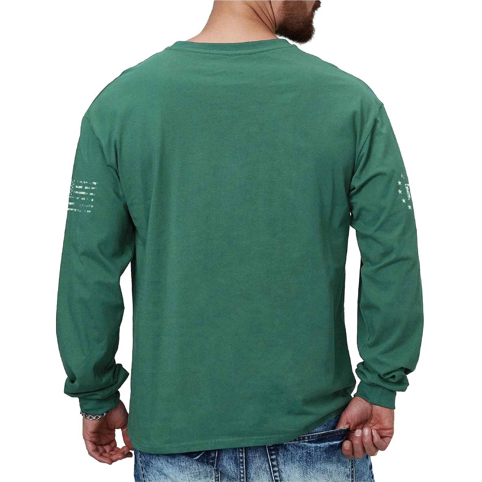 Men's 100% Cotton American Flag with Cross Graphic Round Neck Long Sleeve T-Shirts - Image 39