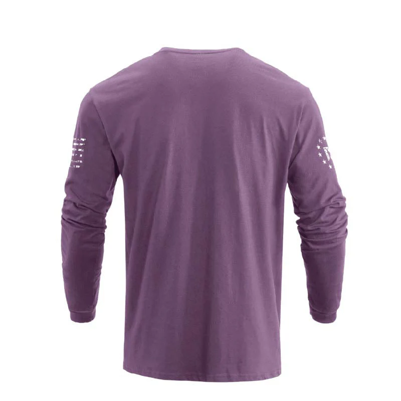 Men's 100% Cotton American Flag with Cross Graphic Round Neck Long Sleeve T-Shirts - Image 51