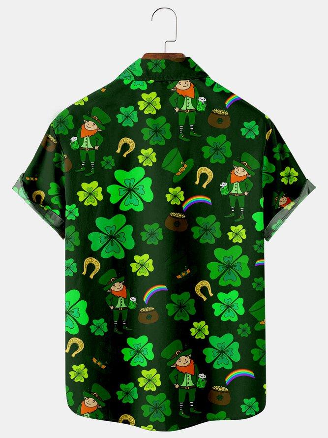 St. Patrick's Day Clover Rainbow Casual Men's Large Short Sleeve Shirt - Image 2