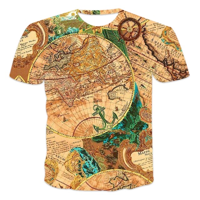 Street map pattern men's T-shirt retro trend new clothing VersatileStreet map pattern men's T-shirt retro trend new clothing Versatile - Image 2