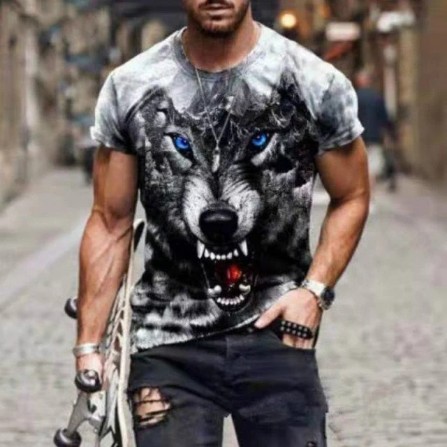 Summer 3D printing Wolf Men T-Shirt Trend Casual Short Sleeve Street Harajuku Style Oversized T-Shirt - Image 3