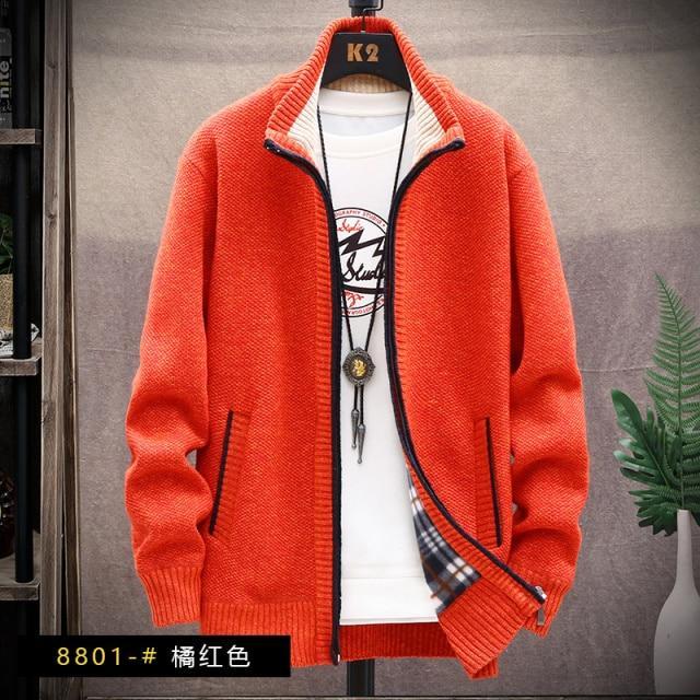 sweater solid color zipper cardigan fleece catch thick warm collar jacket - Image 2