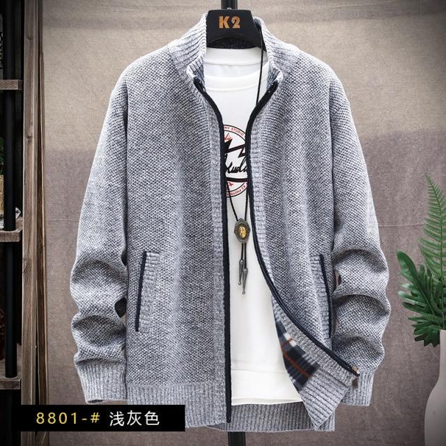 sweater solid color zipper cardigan fleece catch thick warm collar jacket - Image 4