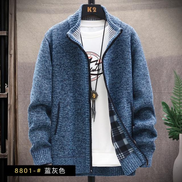 sweater solid color zipper cardigan fleece catch thick warm collar jacket - Image 9