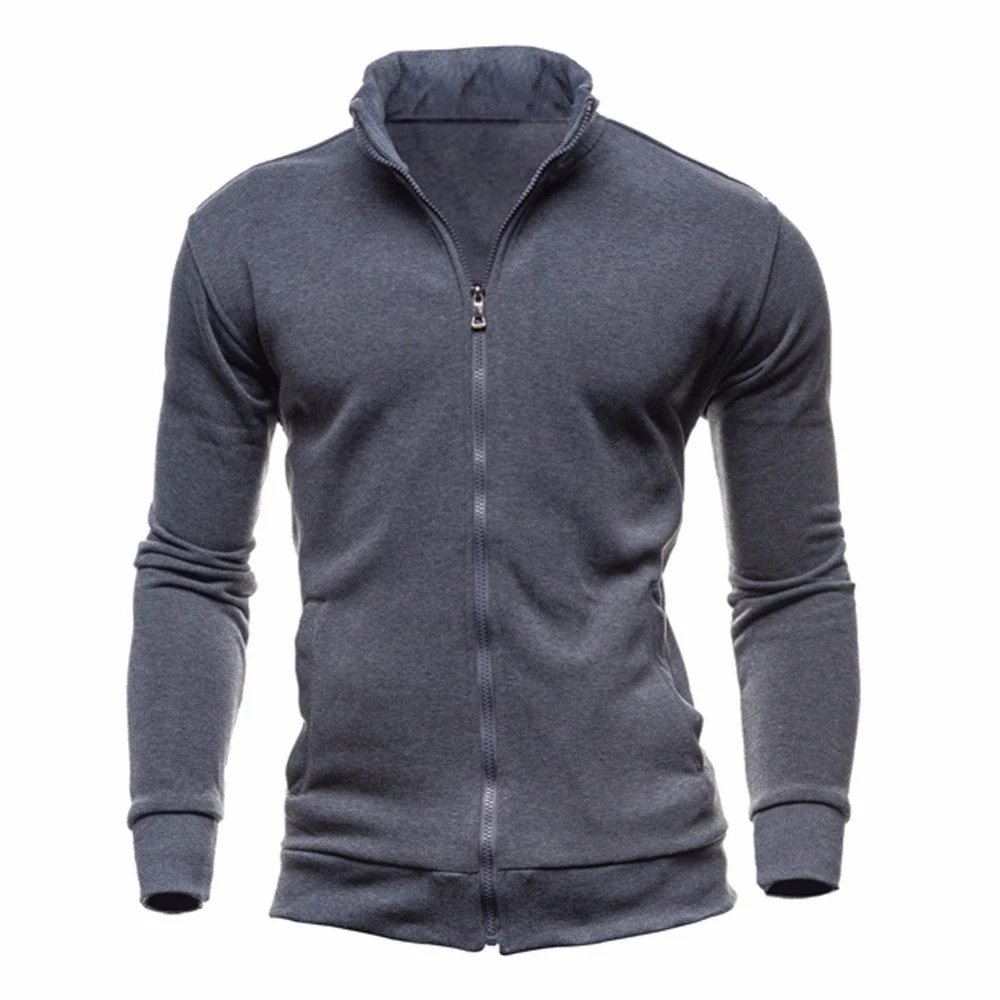Sweatshirt Zipper Stand Collar Sweater Jacket Men's Solid Color Cardigan - Image 6