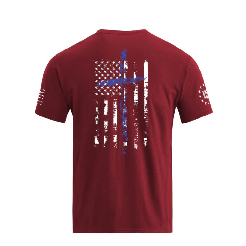 Men's 100% Cotton Patriotic American Flag with Cross Graphic T-shirts - Image 20