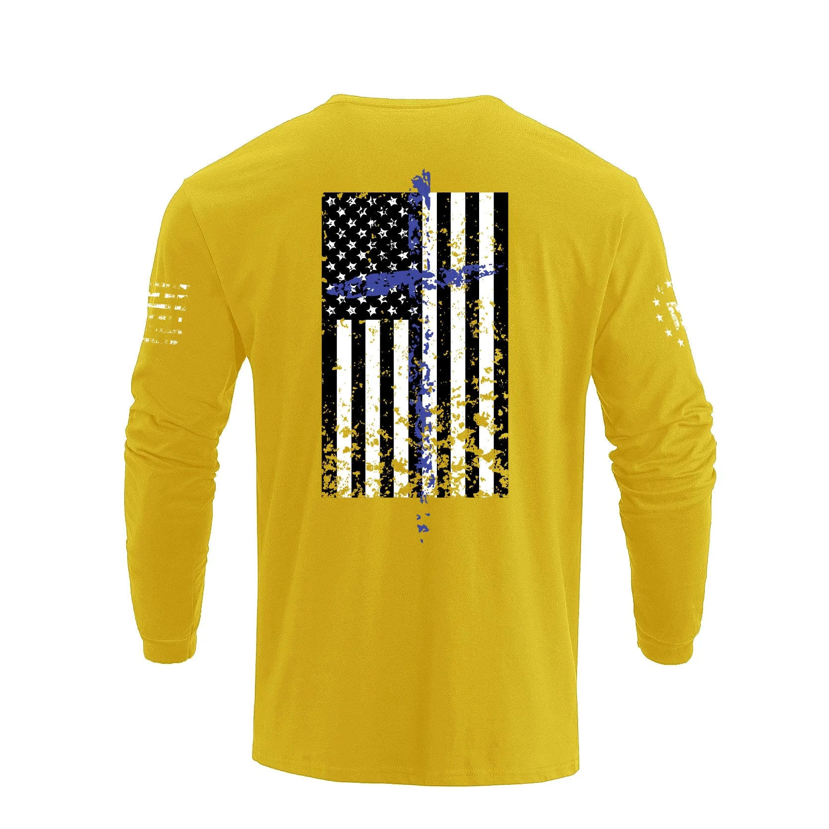 Men's 100% Cotton Patriotic American Flag Cross Graphic Midweight Long Sleeve T-shirts - Image 14