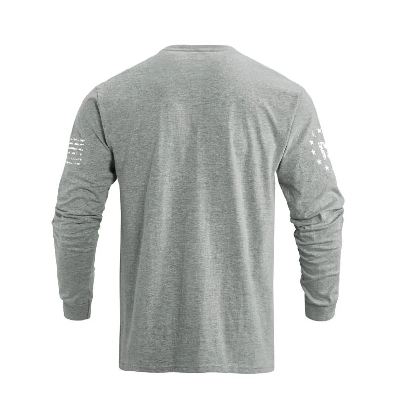 Men's American Flag Shield with Skull Long Sleeve Graphic T-Shirt - Image 16