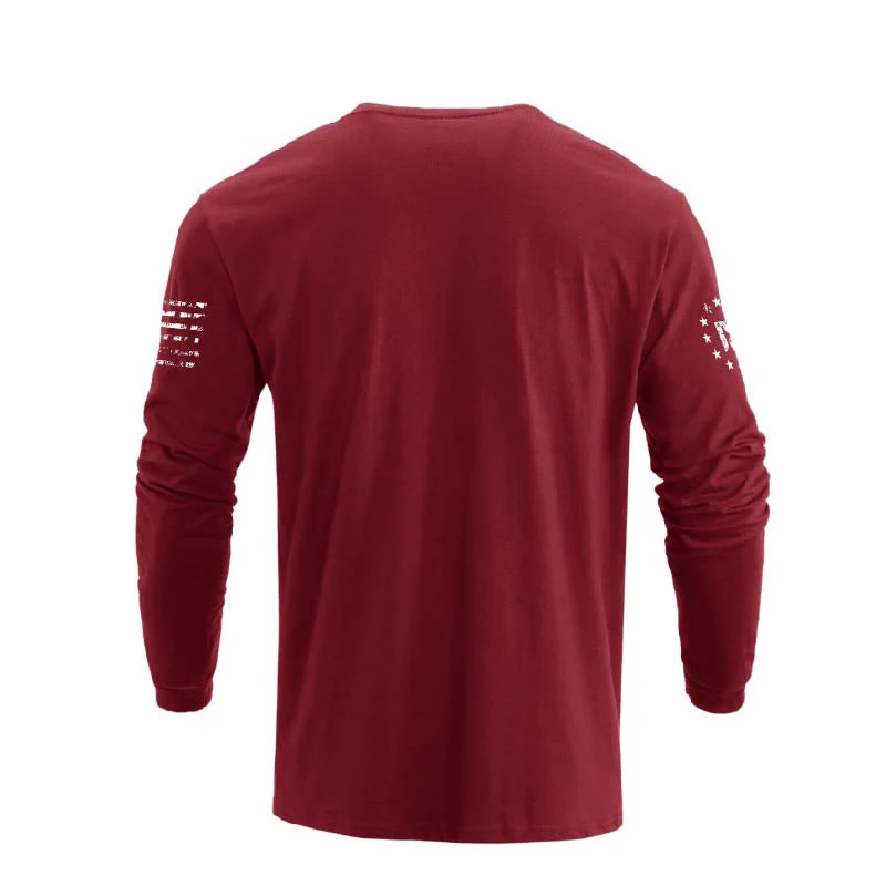Men's American Flag Shield with Skull Long Sleeve Graphic T-Shirt - Image 19