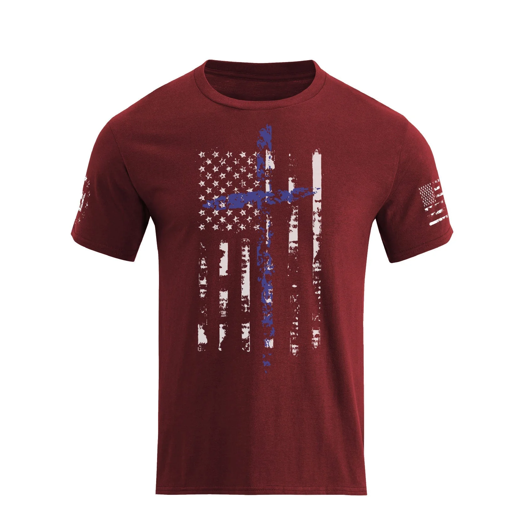 Men's American Flag Cross Overlay Graphic T-Shirt - Image 23