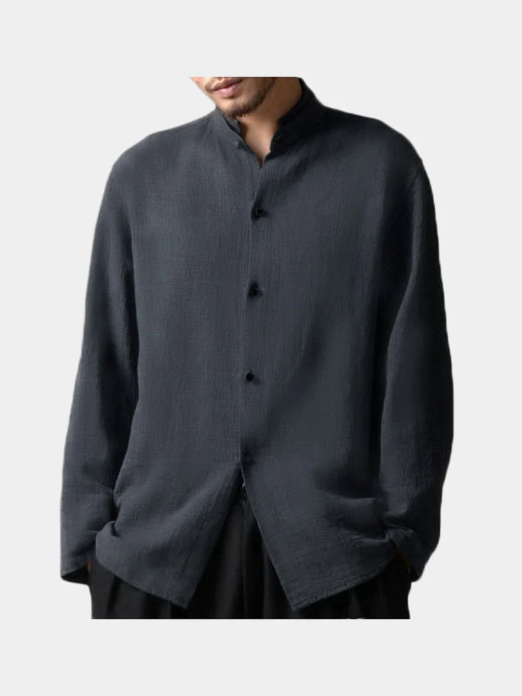 Vintage Chinese Style Stand Collar Casual Loose Shirt for Men - Image 2